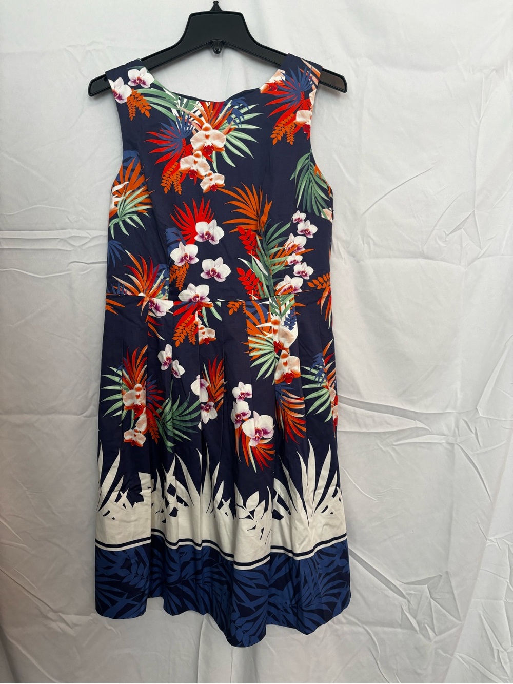 Talbots Navy Tropical Floral Fit-and-Flare Dress